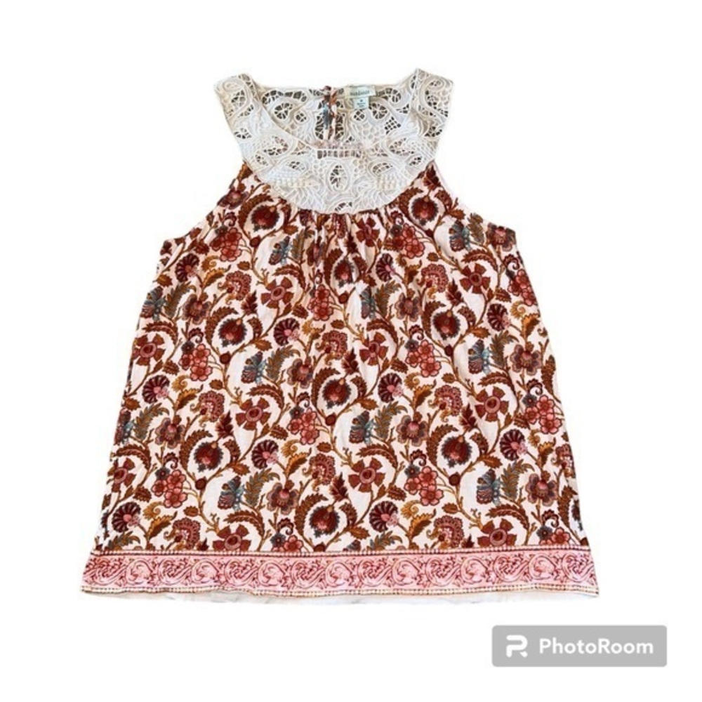 Sundance Women's‎ Lace Neck Orange Floral Sleeveless Top Size Medium